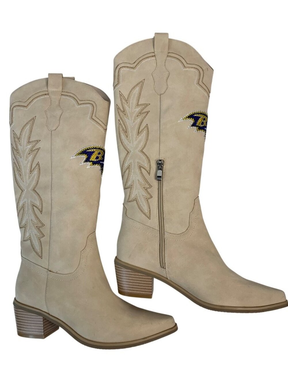 Baltimore Ravens Womens Cowboy Boots Size 8 Beige NFL Rhinestone Logo Western - Picture 4 of 12